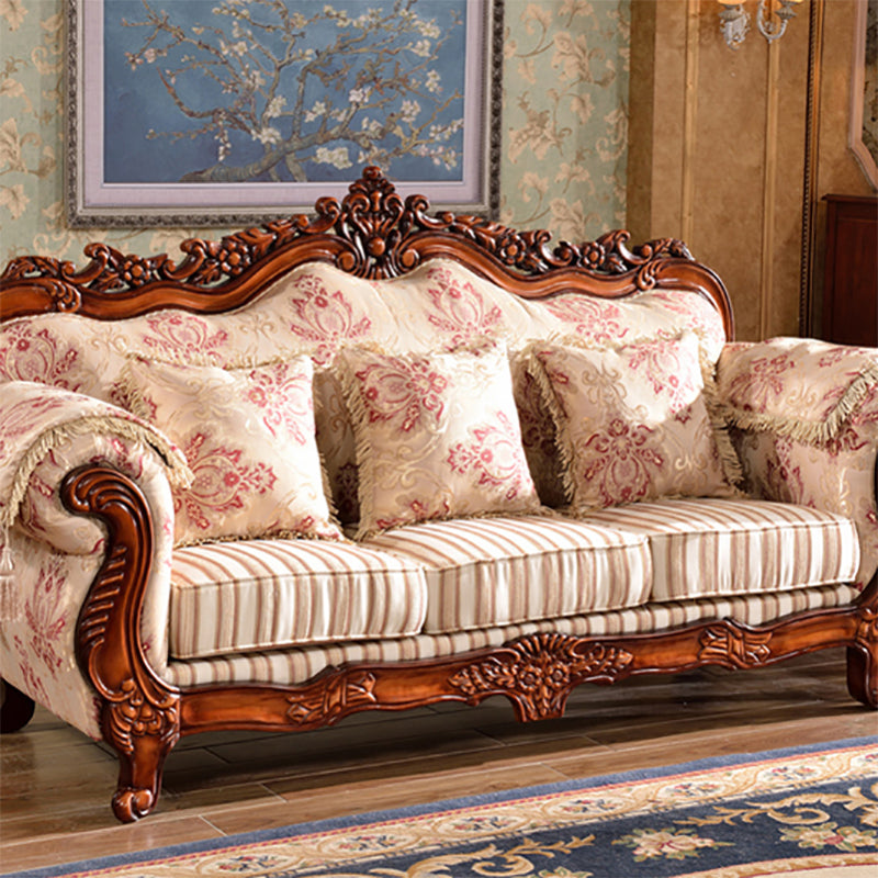 49" High Rustic Rolled Arm Sofa Linen Curved Sofa with Camel Back for Apartment