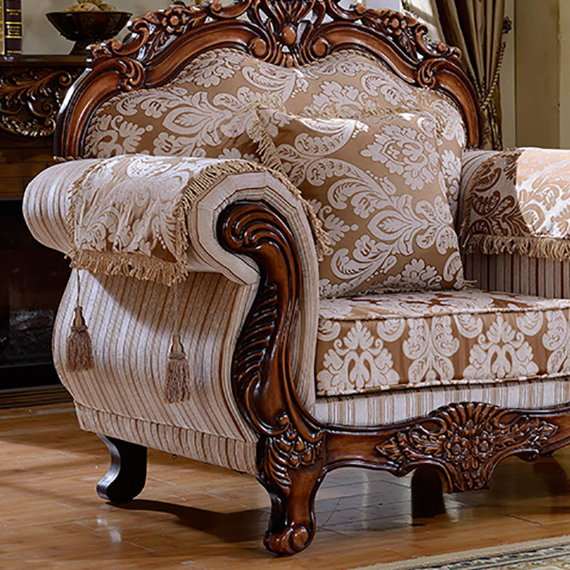 49" High Rustic Rolled Arm Sofa Linen Curved Sofa with Camel Back for Apartment