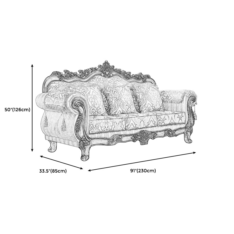 49" High Rustic Rolled Arm Sofa Linen Curved Sofa with Camel Back for Apartment