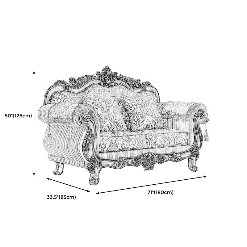 49" High Rustic Rolled Arm Sofa Linen Curved Sofa with Camel Back for Apartment