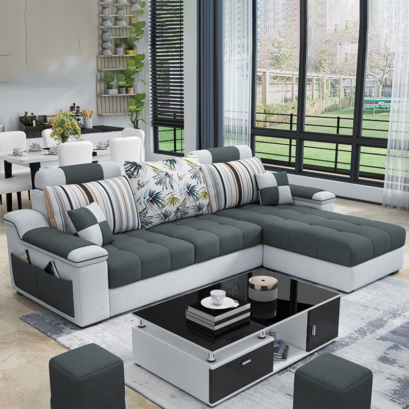 3-Seater Cotton Blend and Faux Leather L-Shape Sectionals Sofas