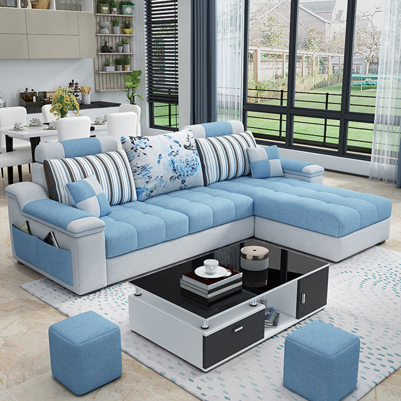 Sloped Arms Pillowed Back Cushions Tufted Sectional Sofa Set with Storage
