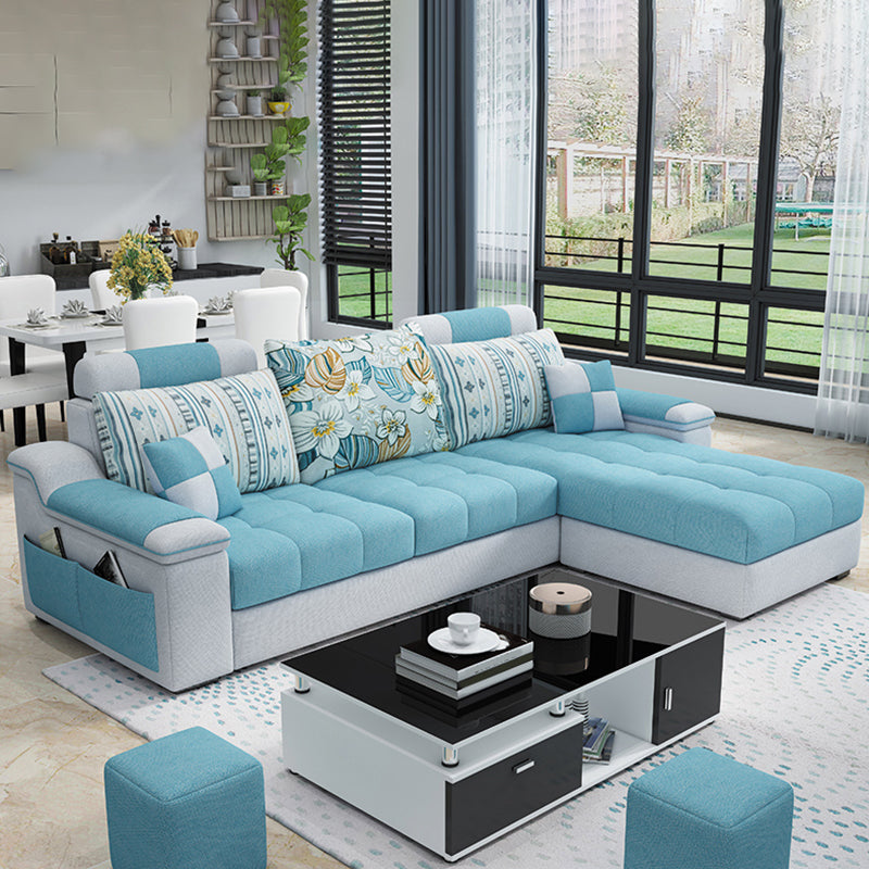 Sloped Arms Pillowed Back Cushions Tufted Sectional Sofa Set with Storage