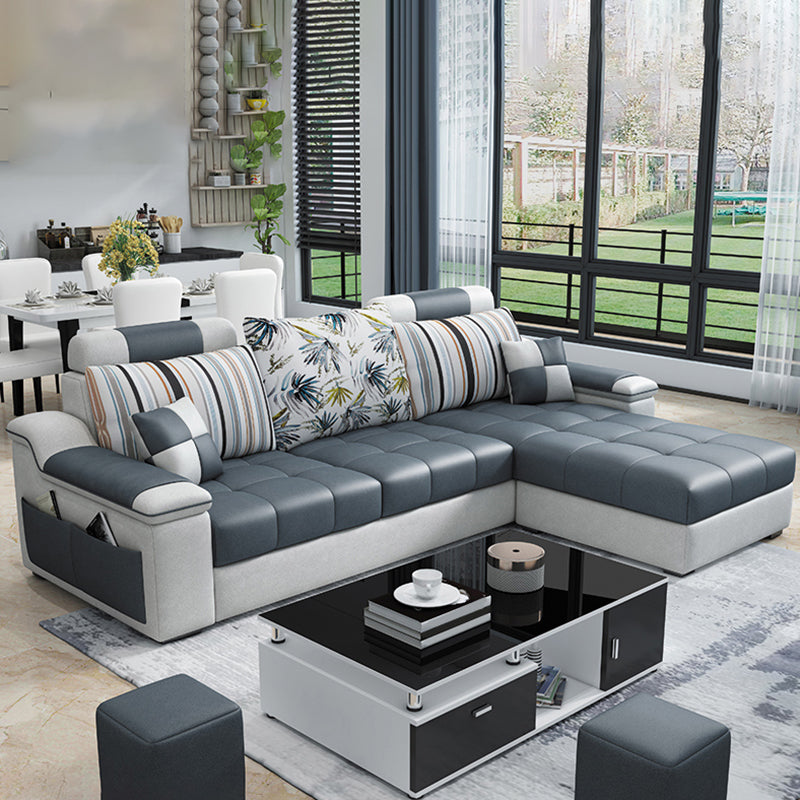 Sloped Arms Pillowed Back Cushions Tufted Sectional Sofa Set with Storage