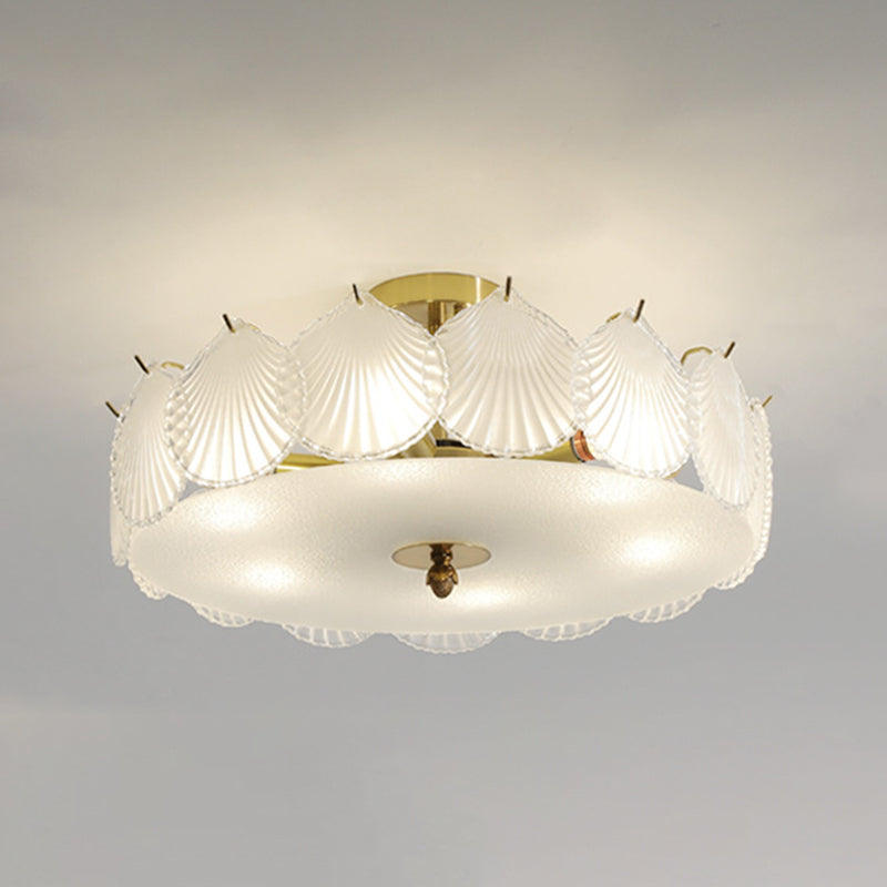 Semi Mount Lighting Vintage Drum Glass Semi Flush Light Fixture