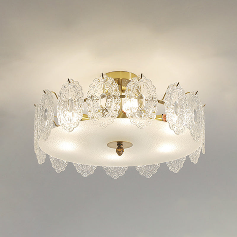 Semi Mount Lighting Vintage Drum Glass Semi Flush Light Fixture