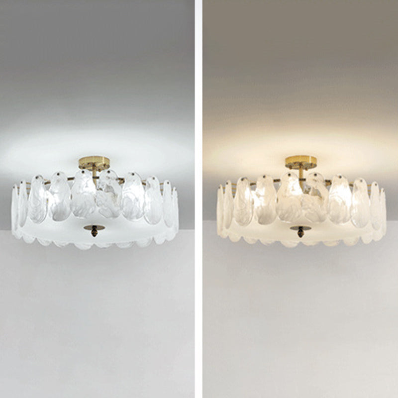 Semi Mount Lighting Vintage Drum Glass Semi Flush Light Fixture