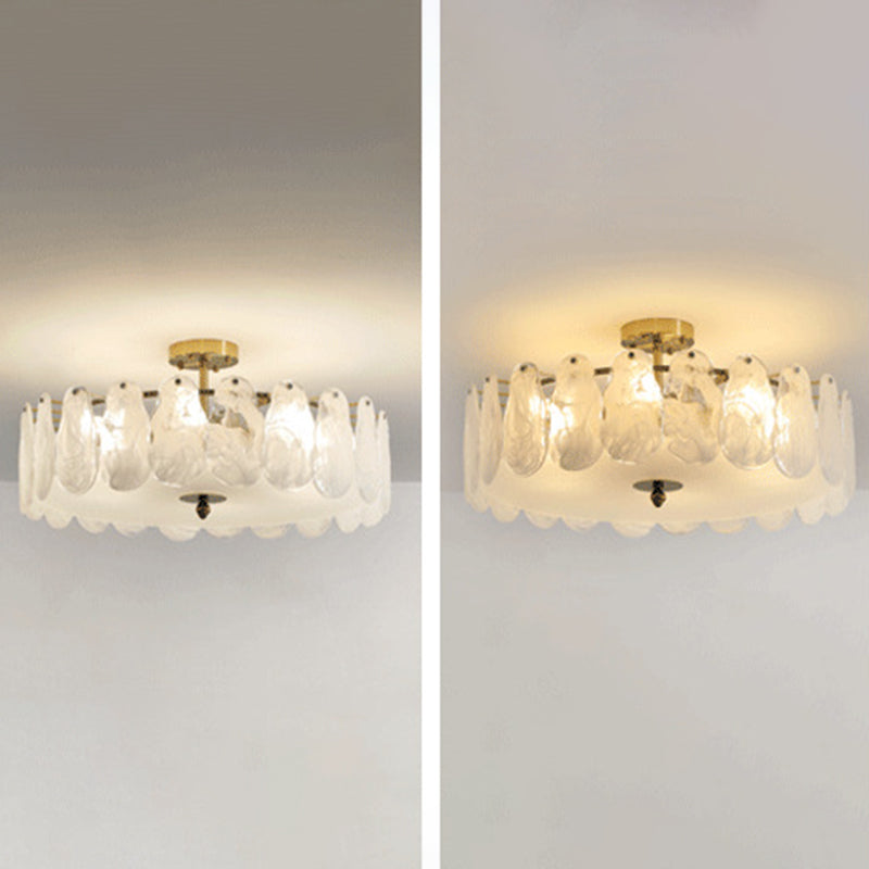 Semi Mount Lighting Vintage Drum Glass Semi Flush Light Fixture