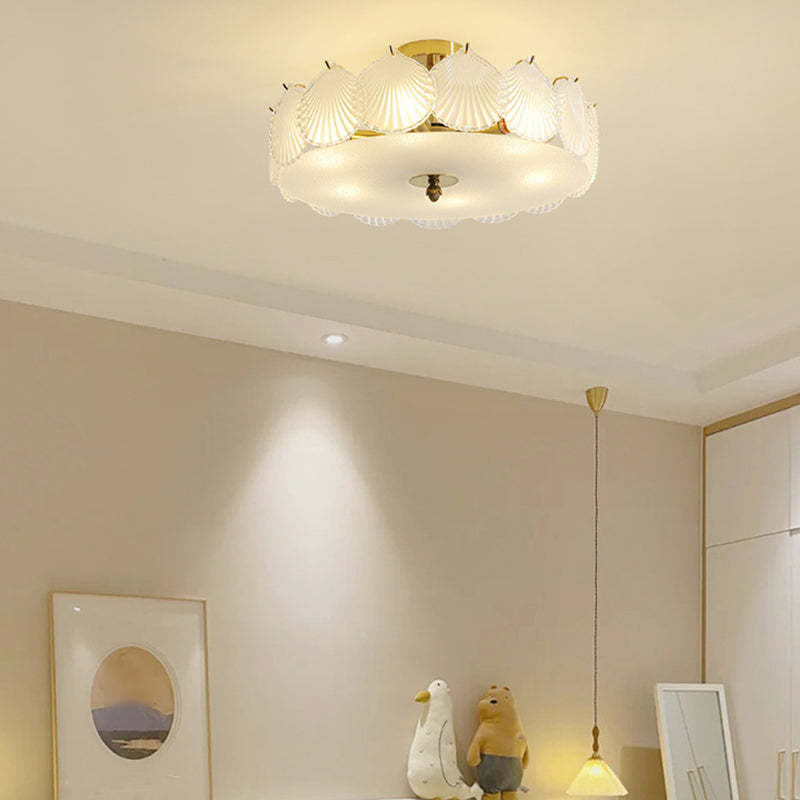 Semi Mount Lighting Vintage Drum Glass Semi Flush Light Fixture
