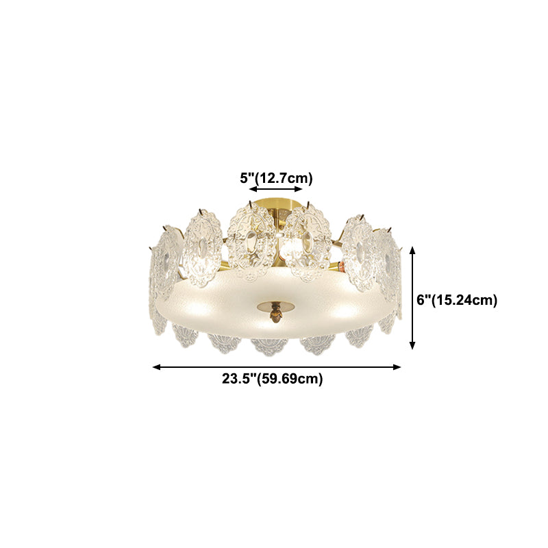 Semi Mount Lighting Vintage Drum Glass Semi Flush Light Fixture