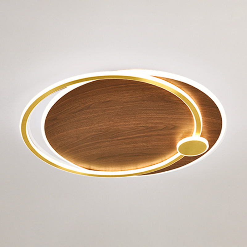 Wooden Ceiling Light 1-Light Round Modern Flush Mount Light for Living Room