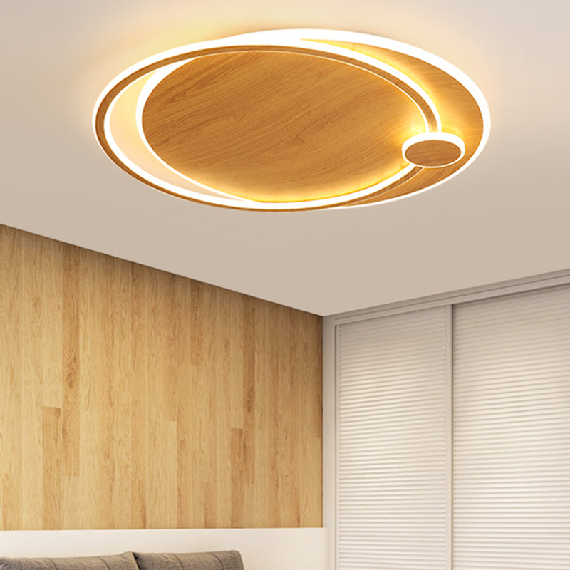 Wooden Ceiling Light 1-Light Round Modern Flush Mount Light for Living Room