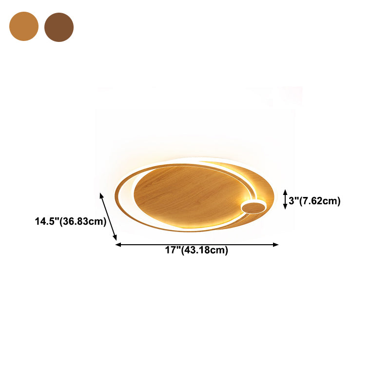 Wooden Ceiling Light 1-Light Round Modern Flush Mount Light for Living Room
