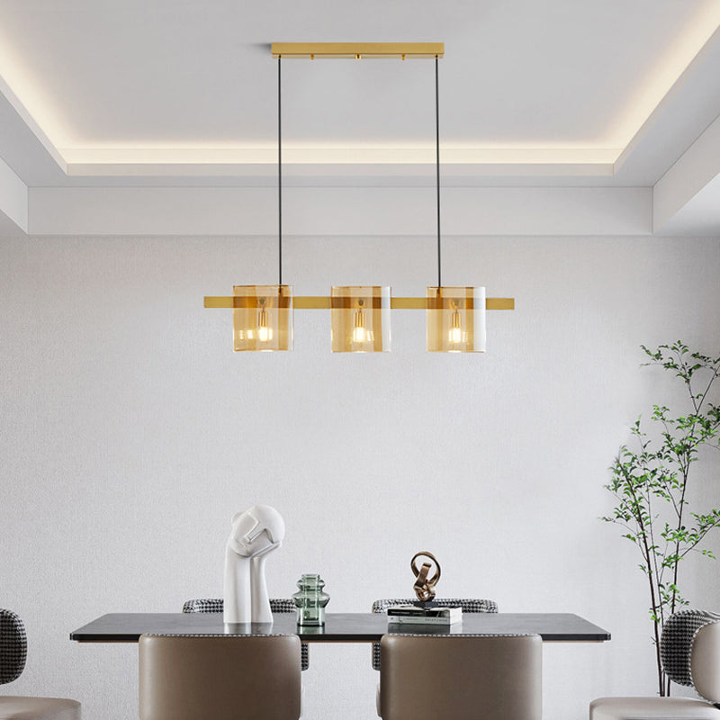 4-Light Hanging Lamp Modern Glass Globe Island Light Fixture in Black and Gold