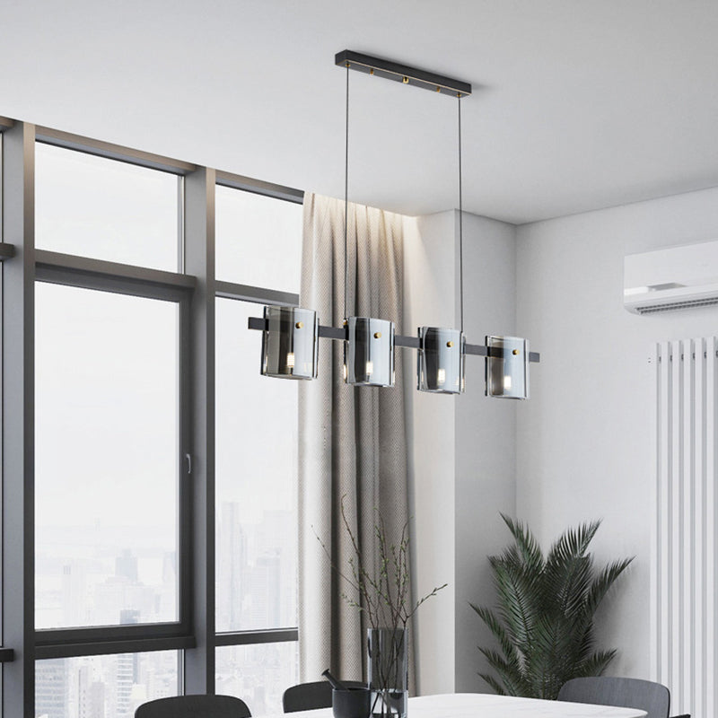 4-Light Hanging Lamp Modern Glass Globe Island Light Fixture in Black and Gold