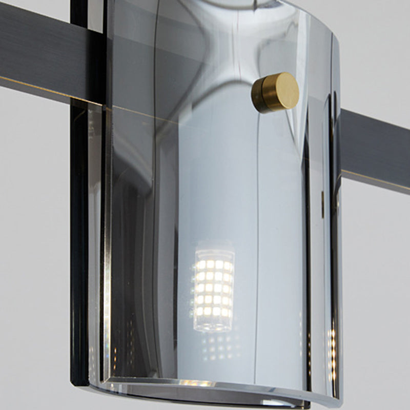 4-Light Hanging Lamp Modern Glass Globe Island Light Fixture in Black and Gold