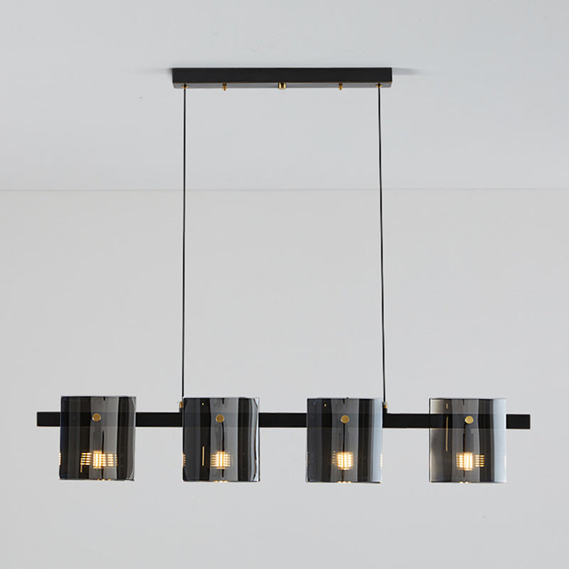 4-Light Hanging Lamp Modern Glass Globe Island Light Fixture in Black and Gold