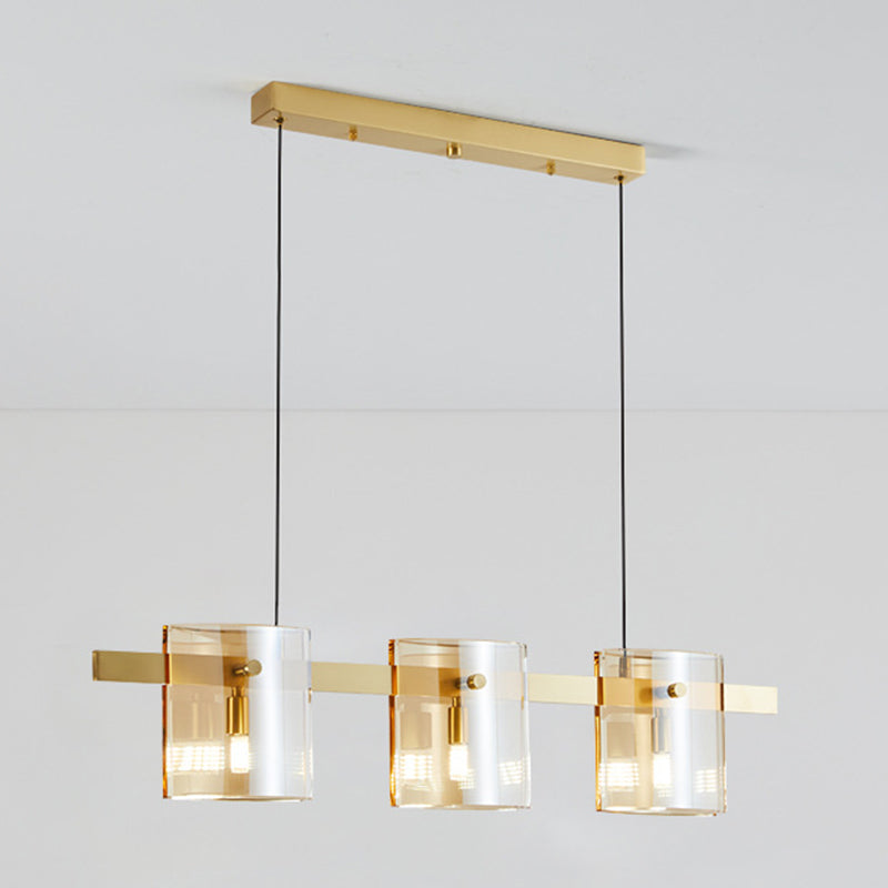 4-Light Hanging Lamp Modern Glass Globe Island Light Fixture in Black and Gold