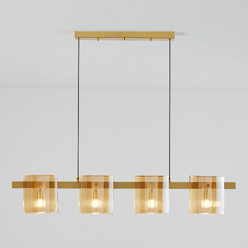 4-Light Hanging Lamp Modern Glass Globe Island Light Fixture in Black and Gold