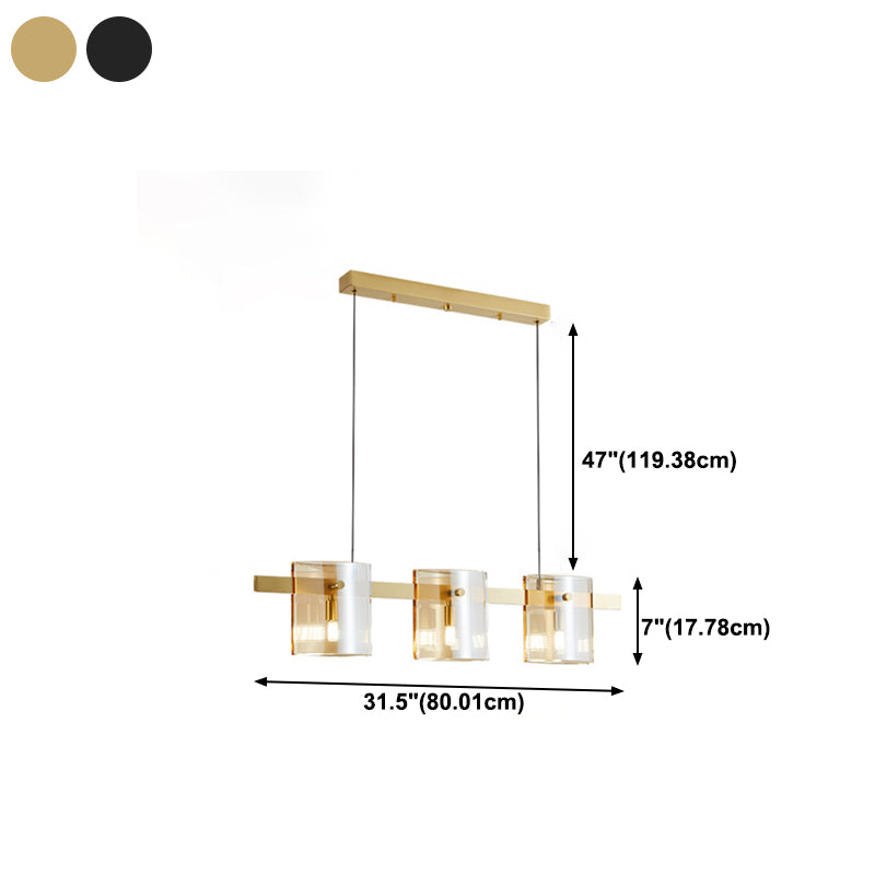 4-Light Hanging Lamp Modern Glass Globe Island Light Fixture in Black and Gold