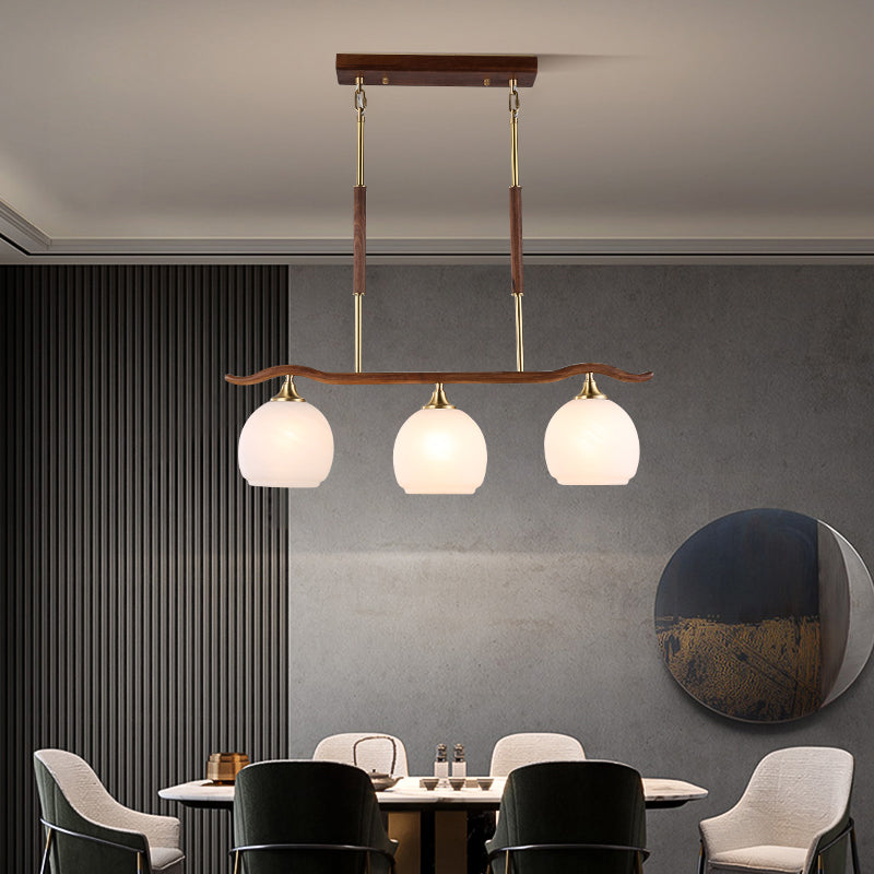 Modern Style Dome Shape Island Lights White Glass Island Lighting in Brown