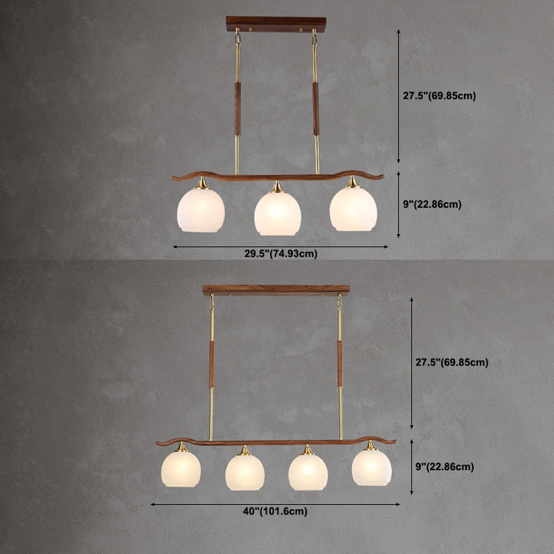 Modern Style Dome Shape Island Lights White Glass Island Lighting in Brown