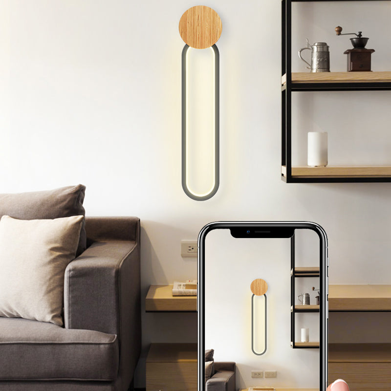 1-Light LED Wall Mount Light Modern Wooden Wall Light for Living Room