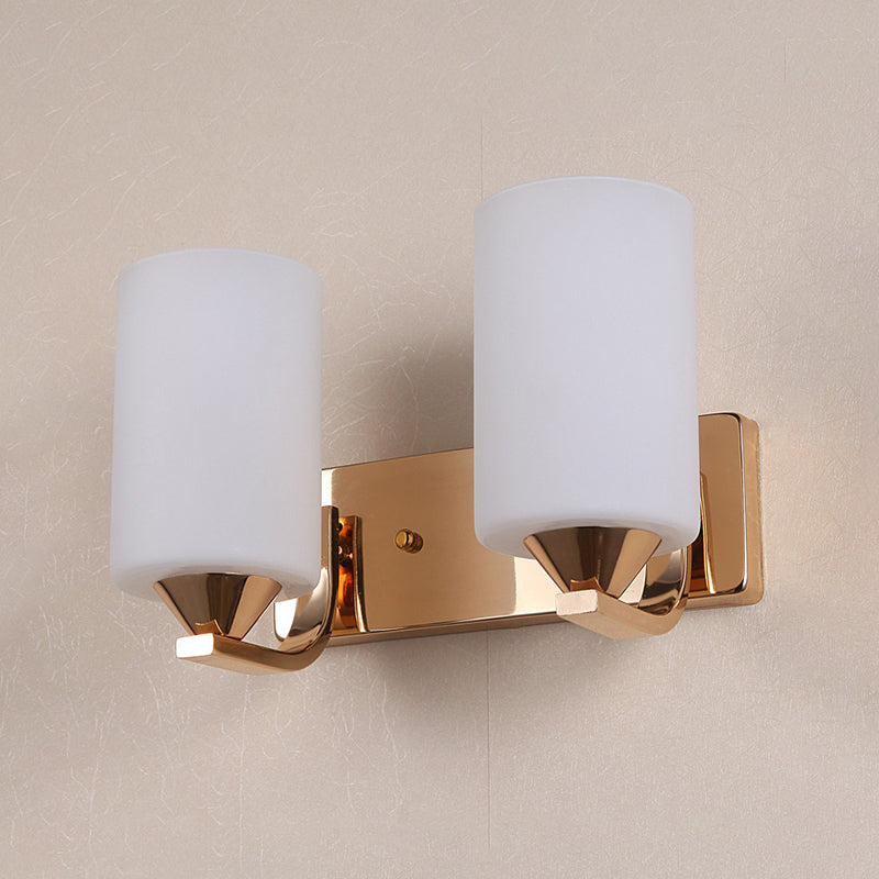 Cylindrical Shade Wall Lamp Modern White Glass Bedroom Sconce Light