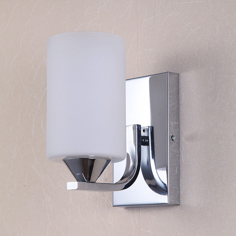 Cylindrical Shade Wall Lamp Modern White Glass Bedroom Sconce Light