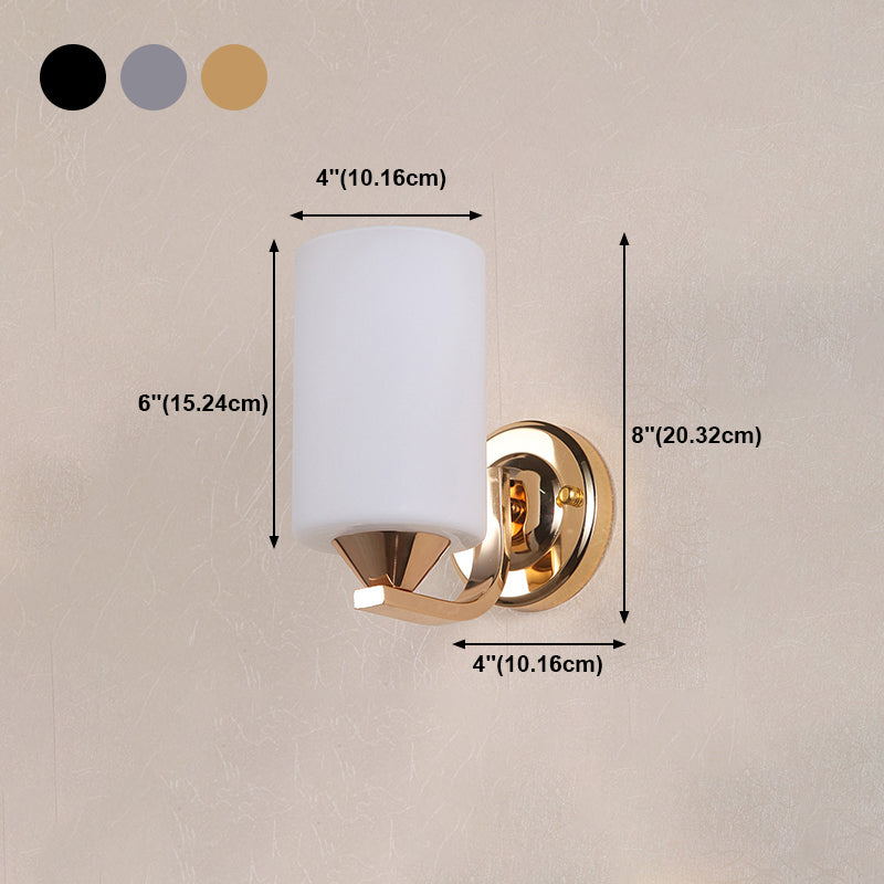Cylindrical Shade Wall Lamp Modern White Glass Bedroom Sconce Light
