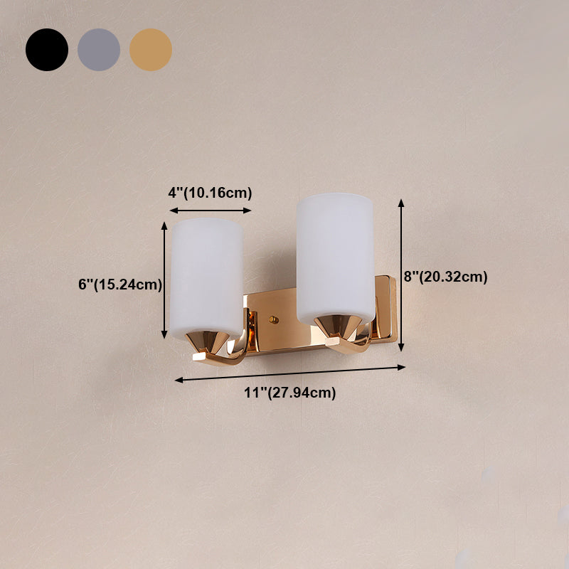 Cylindrical Shade Wall Lamp Modern White Glass Bedroom Sconce Light