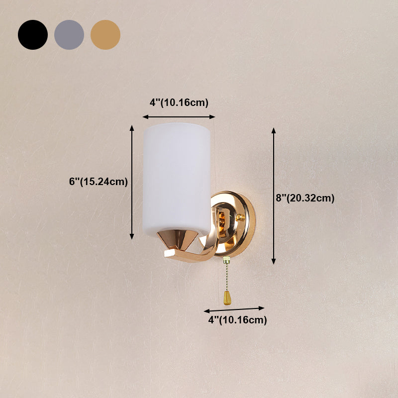 Cylindrical Shade Wall Lamp Modern White Glass Bedroom Sconce Light
