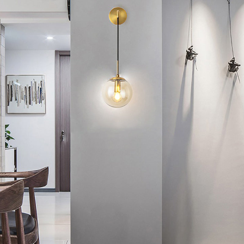 Glass Globe Wall Hanging Lamp Modern 1-Light Dining Room Wall Sconce