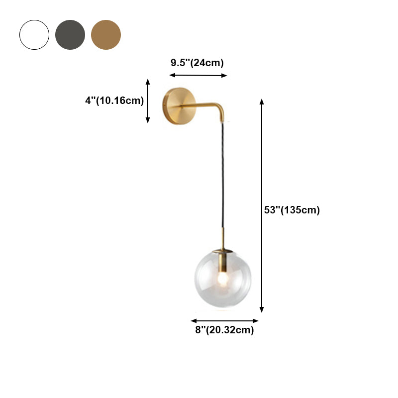 Glass Globe Wall Hanging Lamp Modern 1-Light Dining Room Wall Sconce