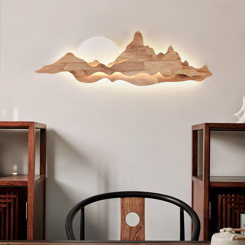 Cloud Shape Wooden Wall Sconce 1 Light Wall Mount Lamp with Acrylic Shade for Living Room