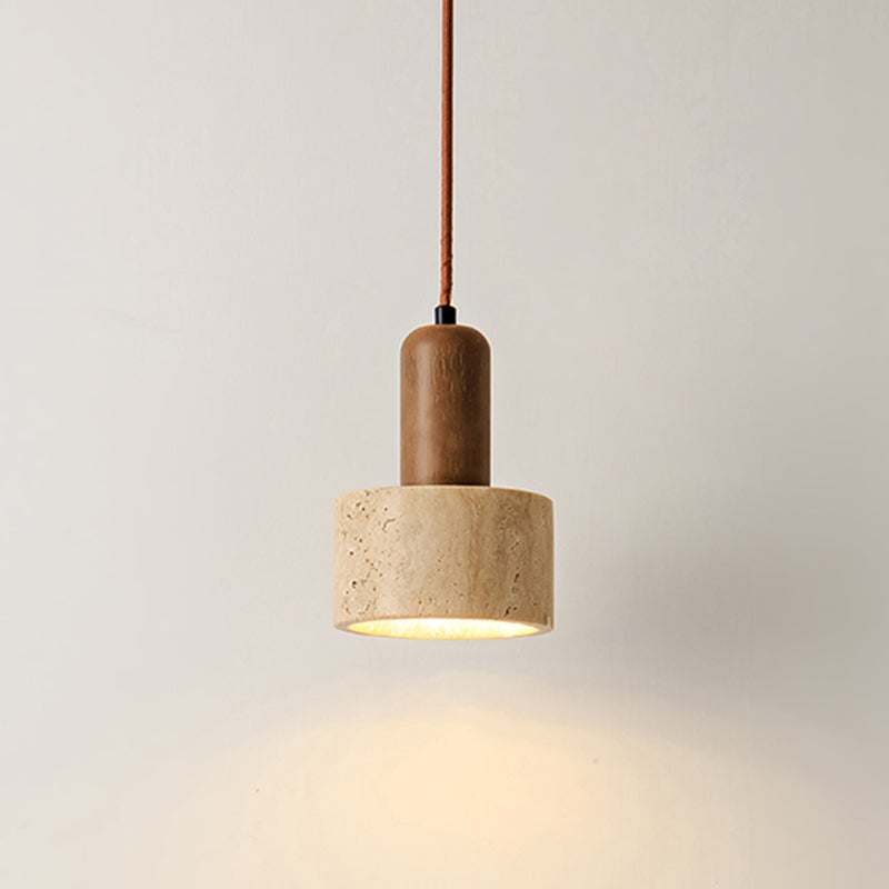 Modern Stone Hanging Lamp 1-Light Pendant Lamp with Wood for Bedroom