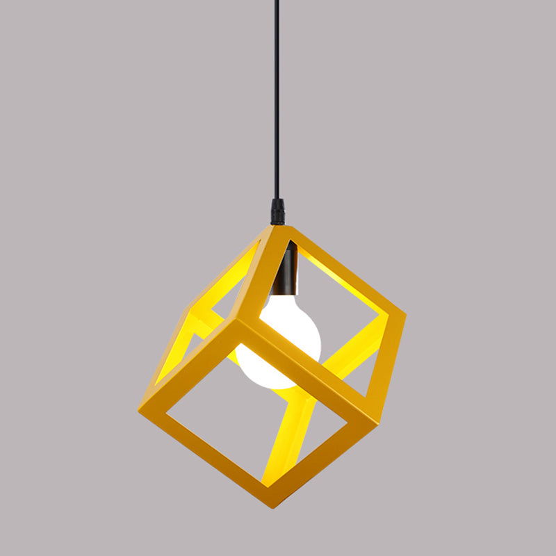 Simple Iron Ceiling Light Industrial Style Geometry Colorful Pendant Lamp for Houseroom