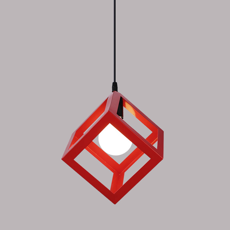 Simple Iron Ceiling Light Industrial Style Geometry Colorful Pendant Lamp for Houseroom