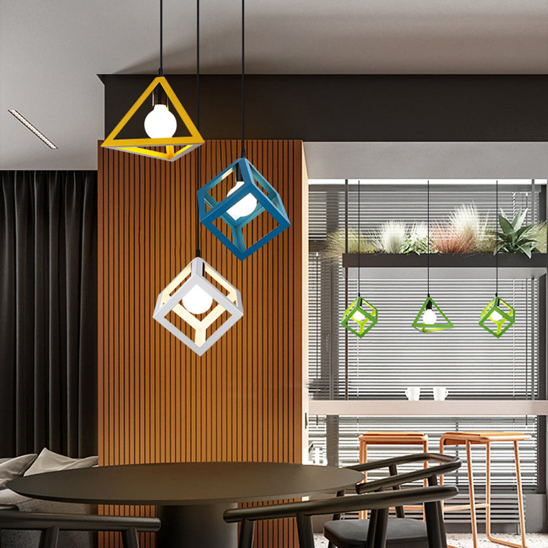 Simple Iron Ceiling Light Industrial Style Geometry Colorful Pendant Lamp for Houseroom