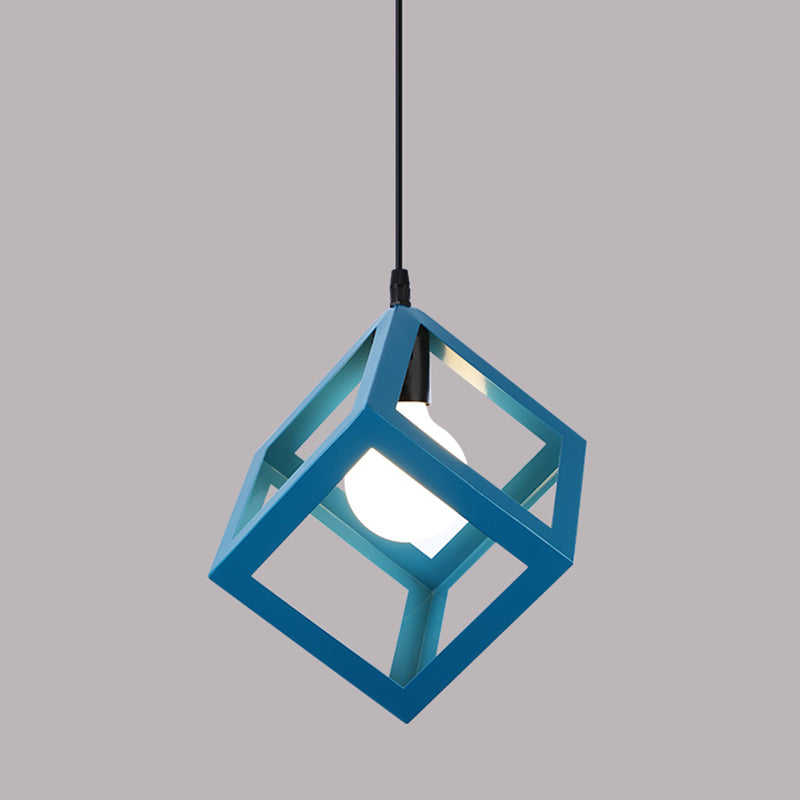 Simple Iron Ceiling Light Industrial Style Geometry Colorful Pendant Lamp for Houseroom