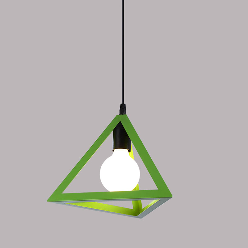 Simple Iron Ceiling Light Industrial Style Geometry Colorful Pendant Lamp for Houseroom