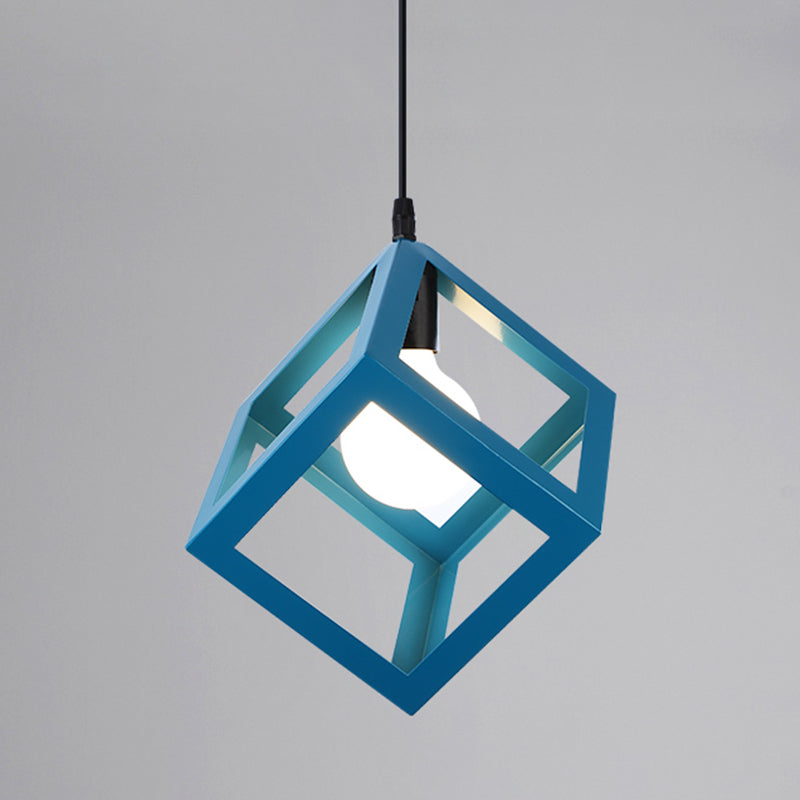 Simple Iron Ceiling Light Industrial Style Geometry Colorful Pendant Lamp for Houseroom
