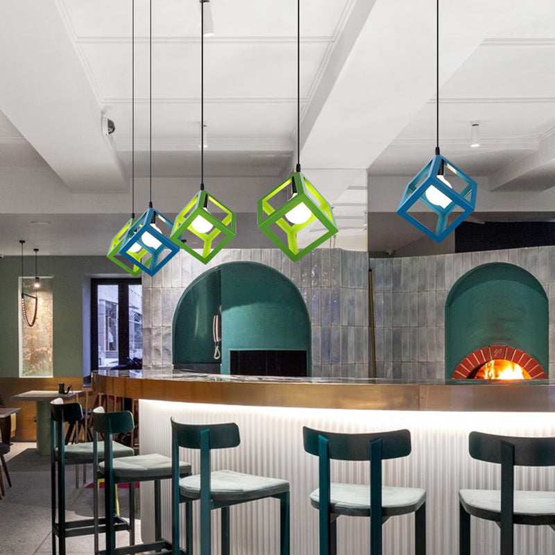 Simple Iron Ceiling Light Industrial Style Geometry Colorful Pendant Lamp for Houseroom