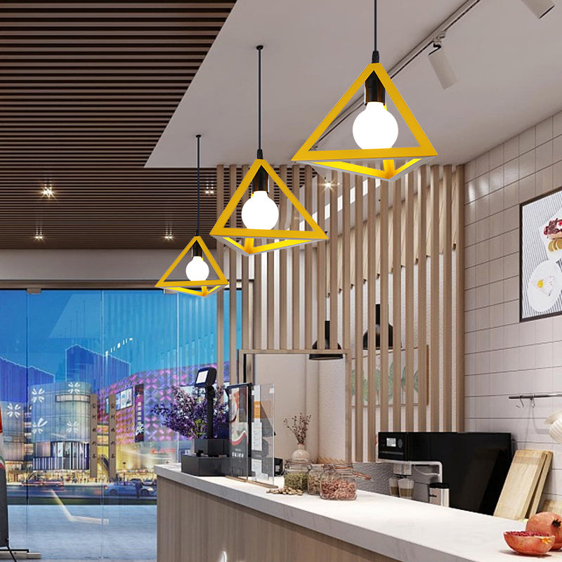 Simple Iron Ceiling Light Industrial Style Geometry Colorful Pendant Lamp for Houseroom