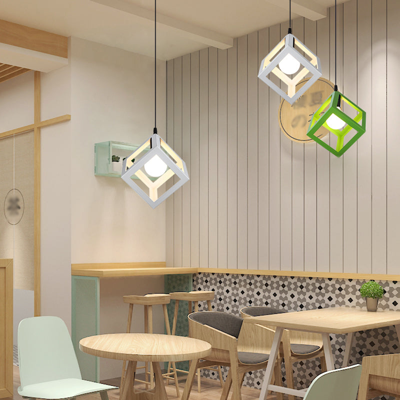 Simple Iron Ceiling Light Industrial Style Geometry Colorful Pendant Lamp for Houseroom