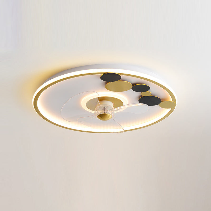 Contemporary Round Ceiling Fan Light Metal 2 Light LED Ceiling Fan for Kids' Room