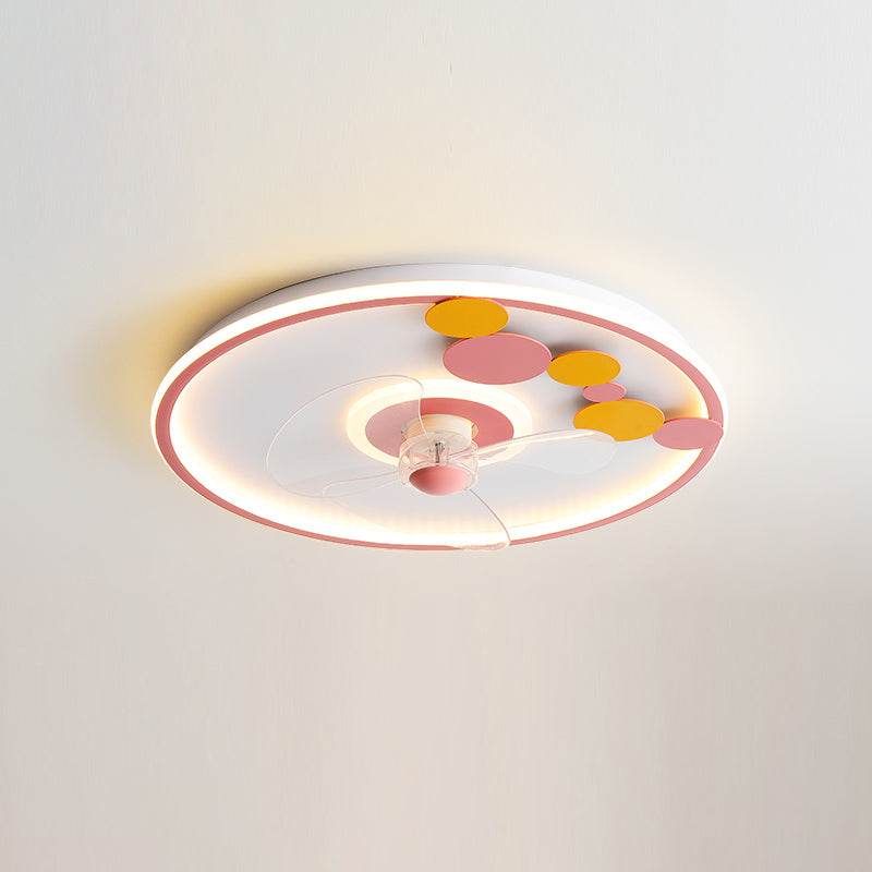 Contemporary Round Ceiling Fan Light Metal 2 Light LED Ceiling Fan for Kids' Room