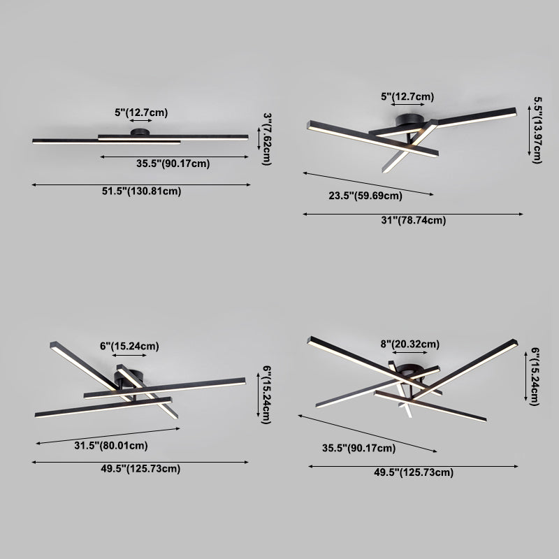 Line Shape LED Ceiling Lamp Modern Aluminium Flush Mount for Living Room