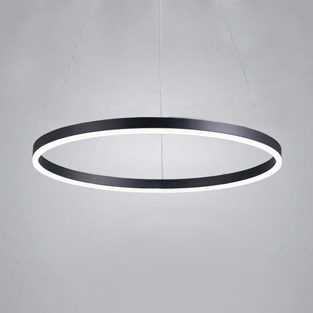1/2/3-Ring Living Room Ceiling Light Black Chandelier with Acrylic Shade in Warm/White Light