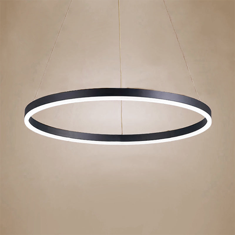 1/2/3-Ring Living Room Ceiling Light Black Chandelier with Acrylic Shade in Warm/White Light